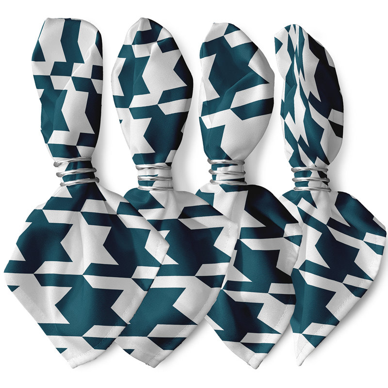 Lakaya Polyester Houndstooth Square Napkin, Teal