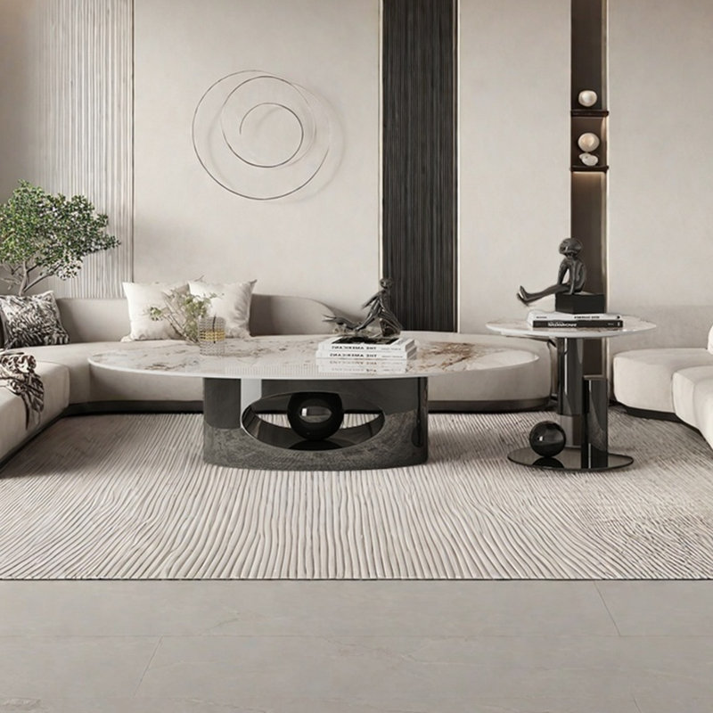 Light luxury simple oval rock panel coffee table