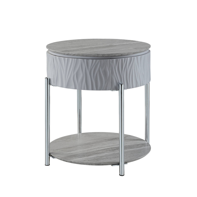 Table de bout grise à finition lustrée et chrome
