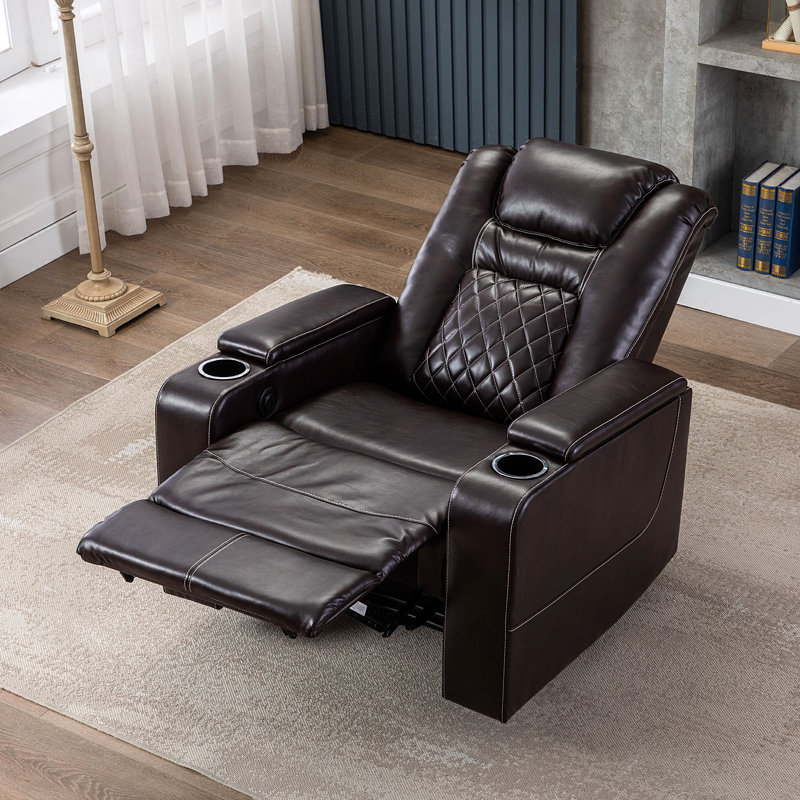 Fauteuil inclinable électrique oscillant de 36 po de largeur, Similicuir brun