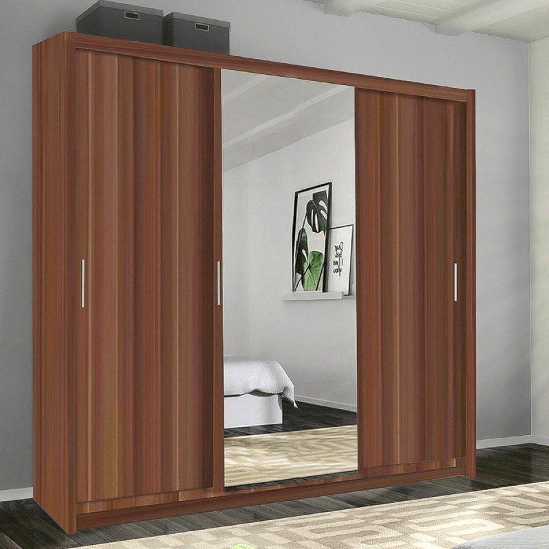 Chesky 3 Door Manufactured Wood Wardrobe, Walnut 