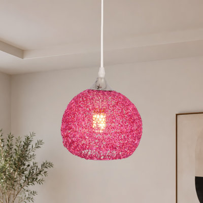 7.09in Pink Aluminum Wire Globe  Adjustable Cord Pendant Light (E26 Warm Bulb Included)