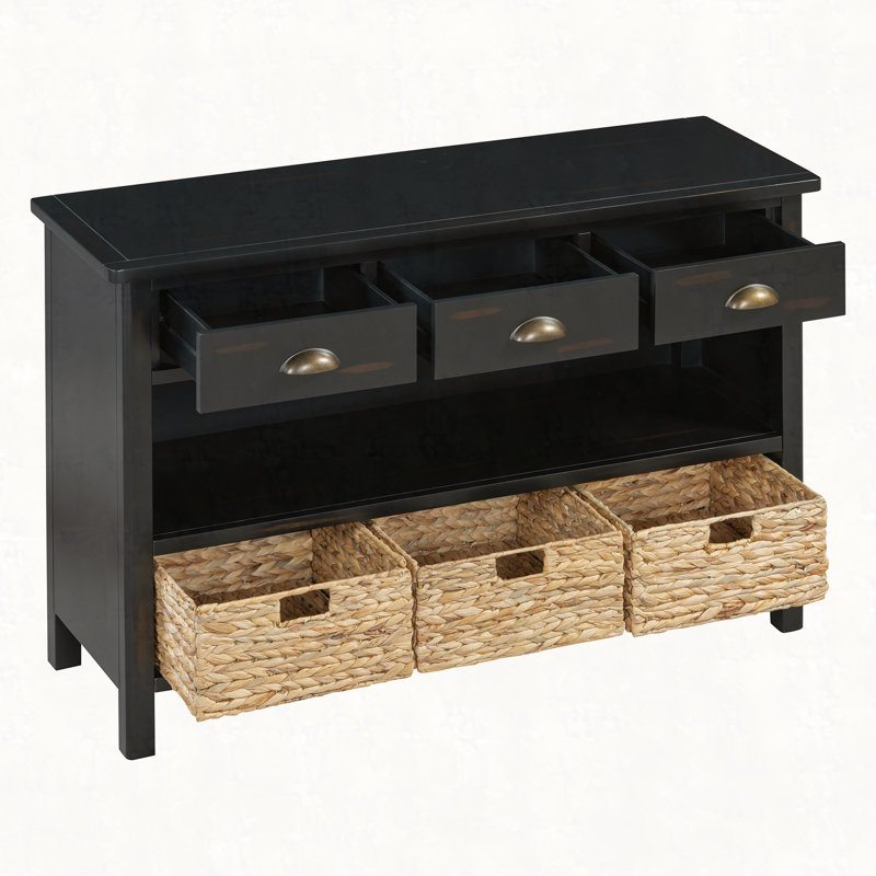 Console rétro avec paniers tissés jacinthe d'eau, Espresso