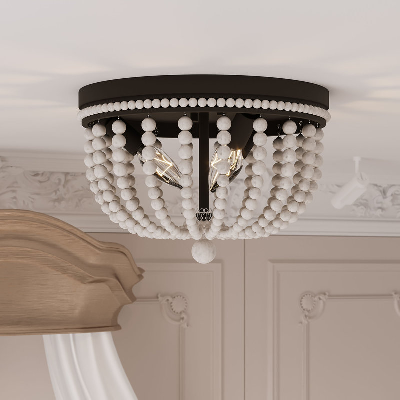 Speier 3-Light Dimmable Beaded Flush Mount Ceiling Light with Farmhouse Style, Weathered Oak