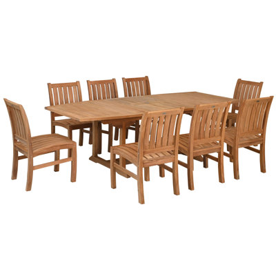 9 Piece Teak Wood Dining Set Including Semi-oval Extension Table And 8 Abaco Side Chairs