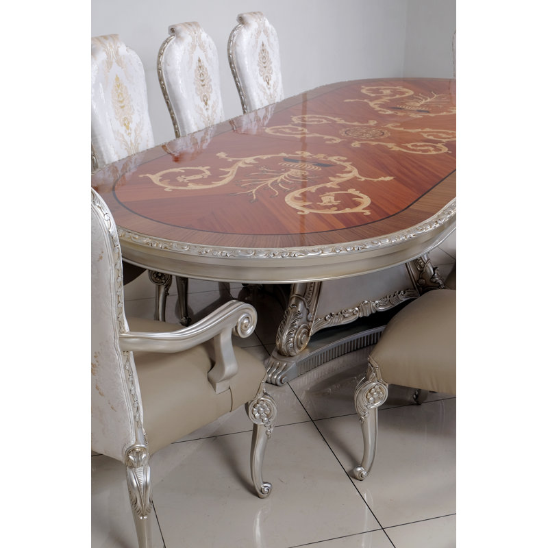 Oval Mahogany Wood Dining Table, Antique Silver, 31" H x 116" L  x 50" D