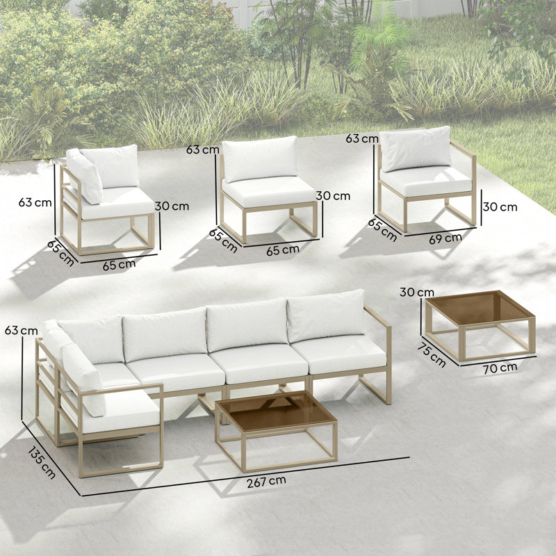 Garden Sofa Set, White Cushion/Gold Frame