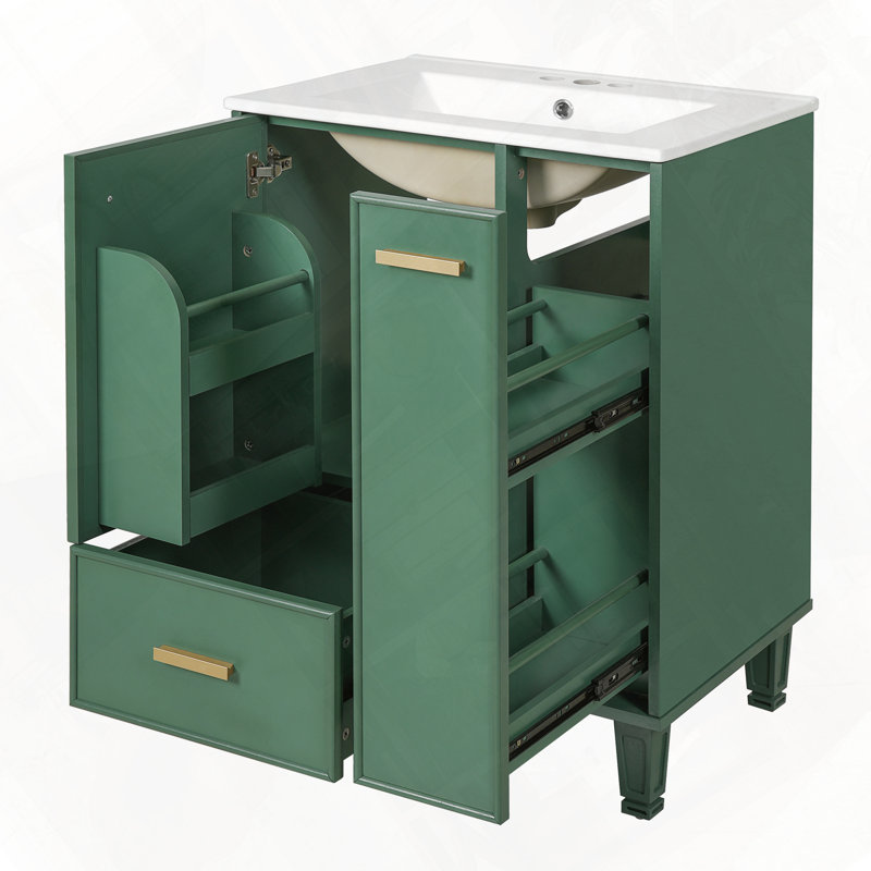 Meuble-lavabo de salle de bain avec tablette de porte de lavabo, Vert