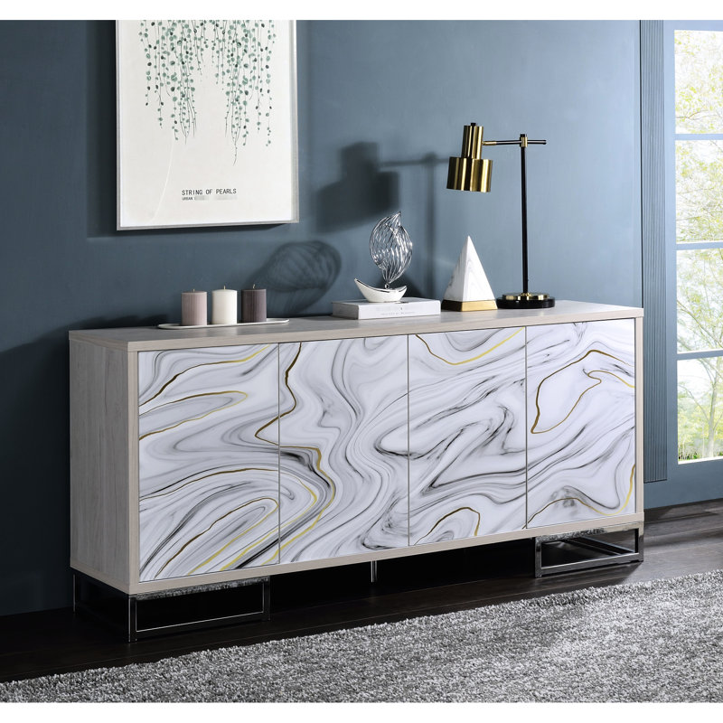 Finition de l'armoire console avec aspect marbre blanc - Rangement polyvalent et rehaussant votre entrée