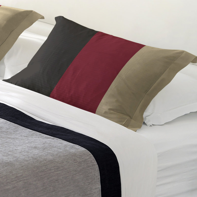 Polyester Striped Sham Set, Microfiber, Standard, Black/Brick Red/Desert Sand
