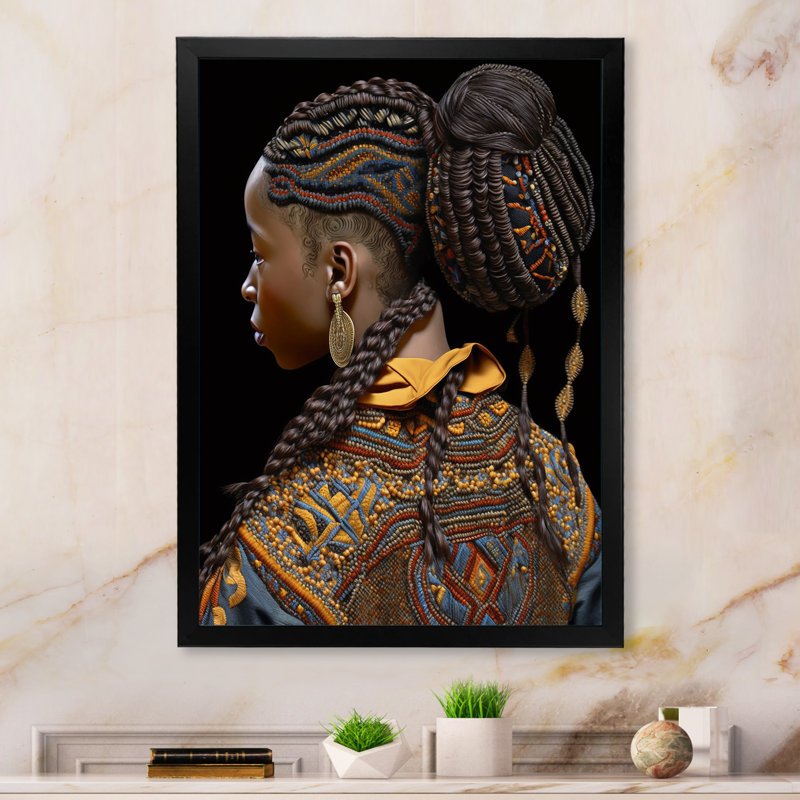 Femme afro-américaine, vêtements traditionnels I sur toile, H 20 po x l 12 po x P 1 po, Cadre photo noir