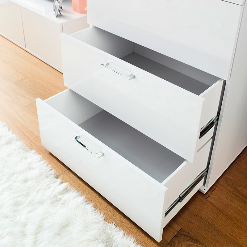 White Glossy Chest With Extra-Depth Drawers For Belongings Bliss Four Jumbo In Finish - Extra Deep Drawer Storage Capacity, Full Extension Bearing Slide System, Water & Heat Structure, Stain Scratch