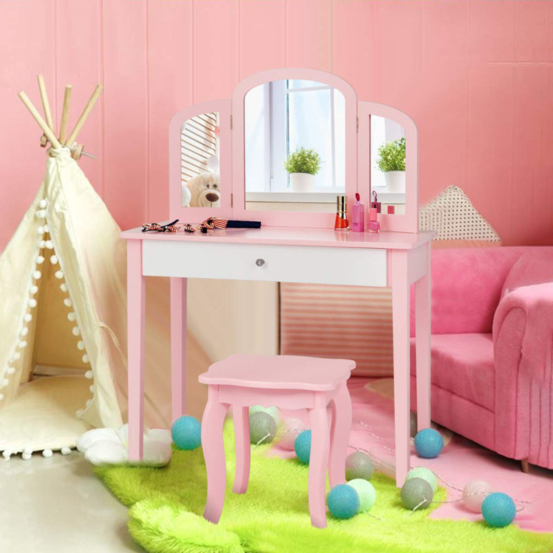 Kids Vanity Set with Mirror, Pink