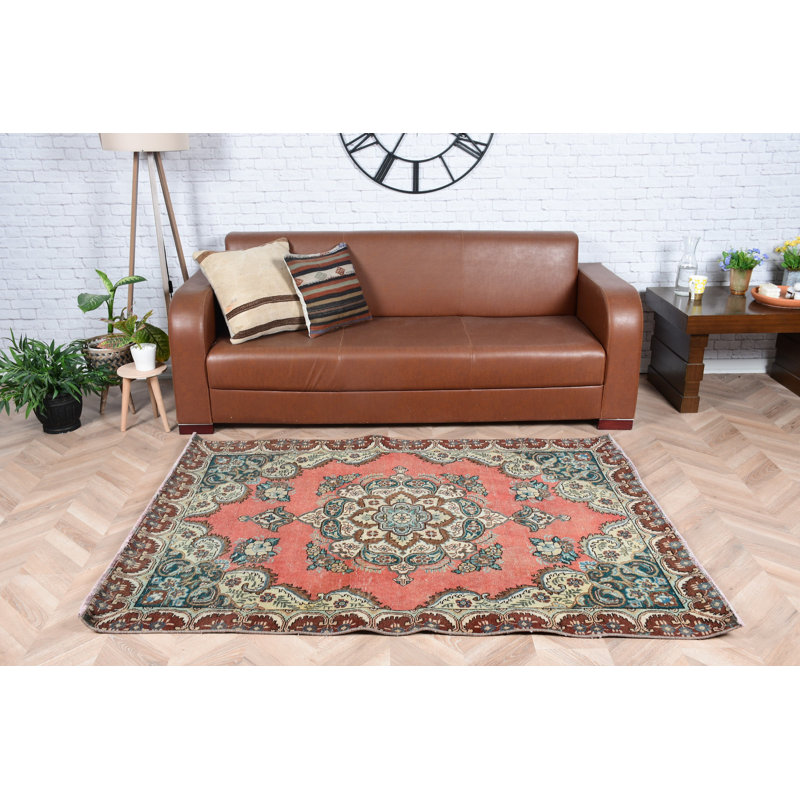 Tapis turc rétro en laine Oushak de couleur orange vif parfait pour la décoration de chambre à coucher