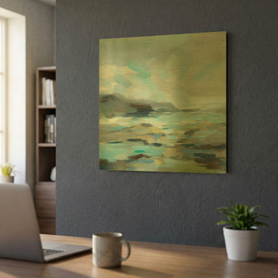 «Blue Lagoon» par Silvia Vassileva, art mural en métal doré, 24 po x 24 po