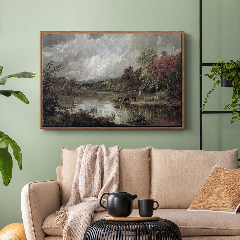 " Vintage Landscape -XXIII ", Walnut Floater Framed Canvas, 27" H x 41" W
