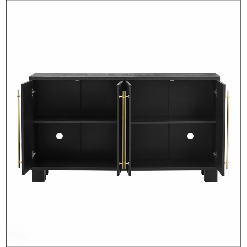 Buffet en bois avec tablettes réglables et poignées pour le rangement de la cuisine, de la salle à manger et du salon, Black
