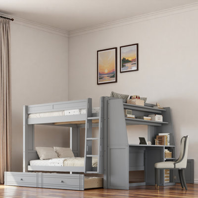 Multifunctional Bunk Bed With Desk, Bookshelves And Drawers