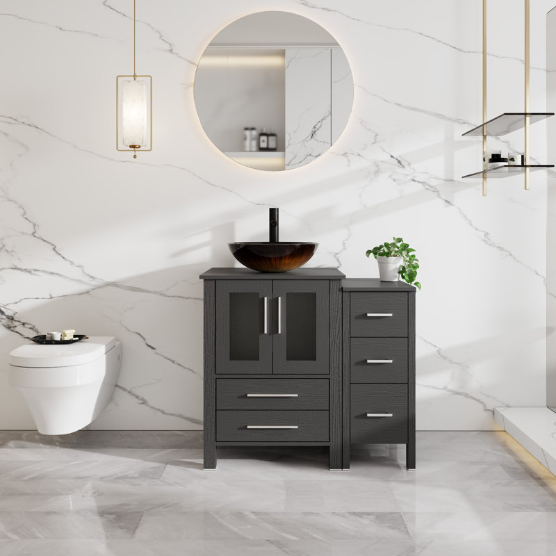Ensemble de meuble-lavabo simple 36 po avec lavabo vasque, robinet et bonde escamotable 36 po