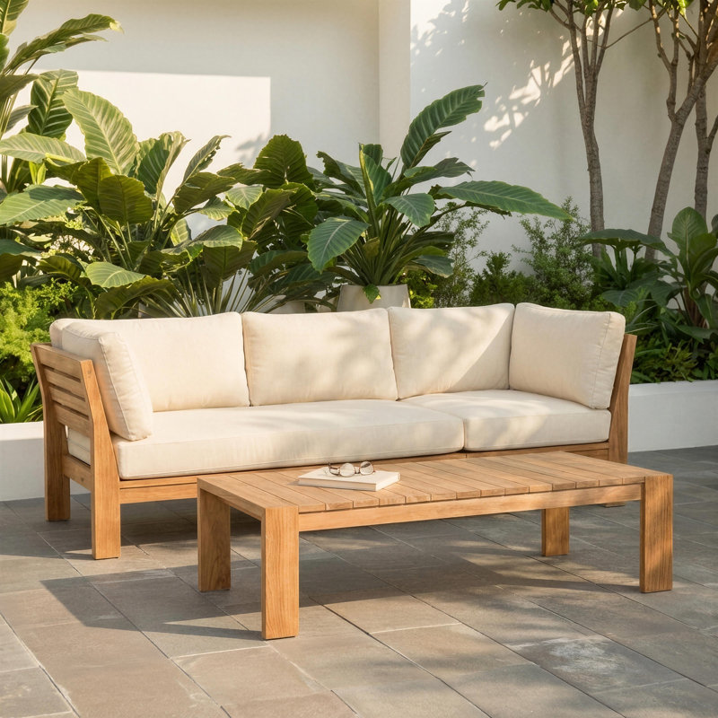 Zahara 57" Outdoor Teak Wood Coffee Table, Natural