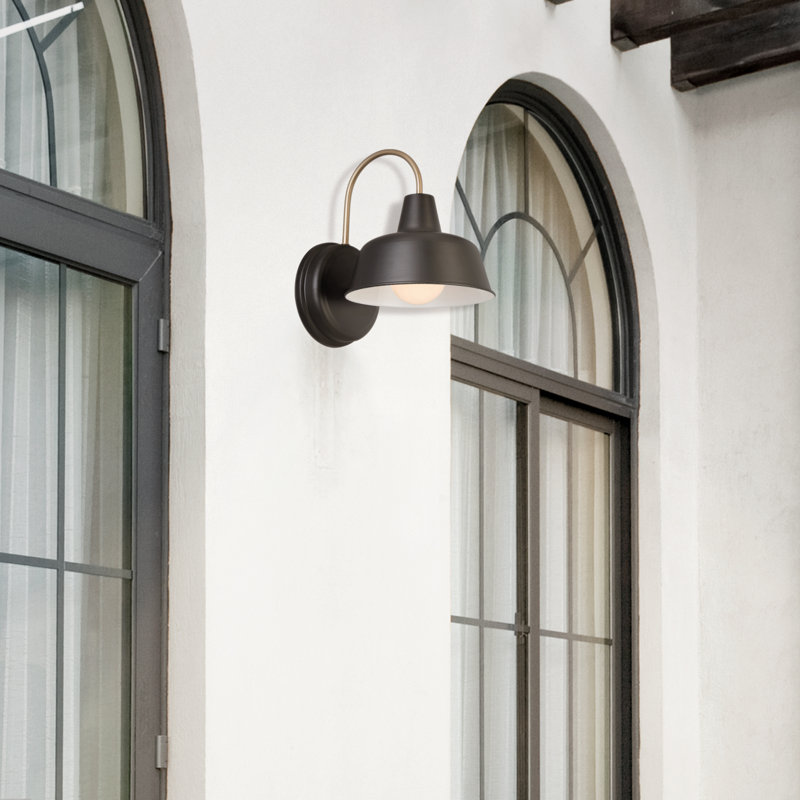 Luminaire de grange d'extérieur Jaklynn, H 11 po x l 8,38 po x P 10,5 po, Noir mat / or