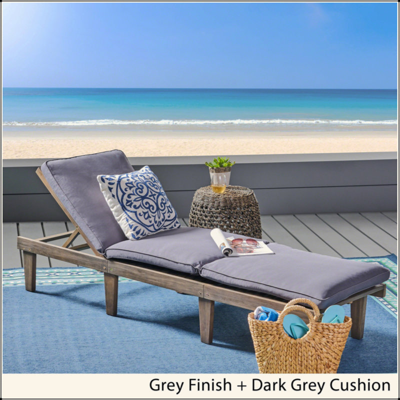 Comfortable Wooden Chaise Lounge With Cushion For Relaxing Outdoors