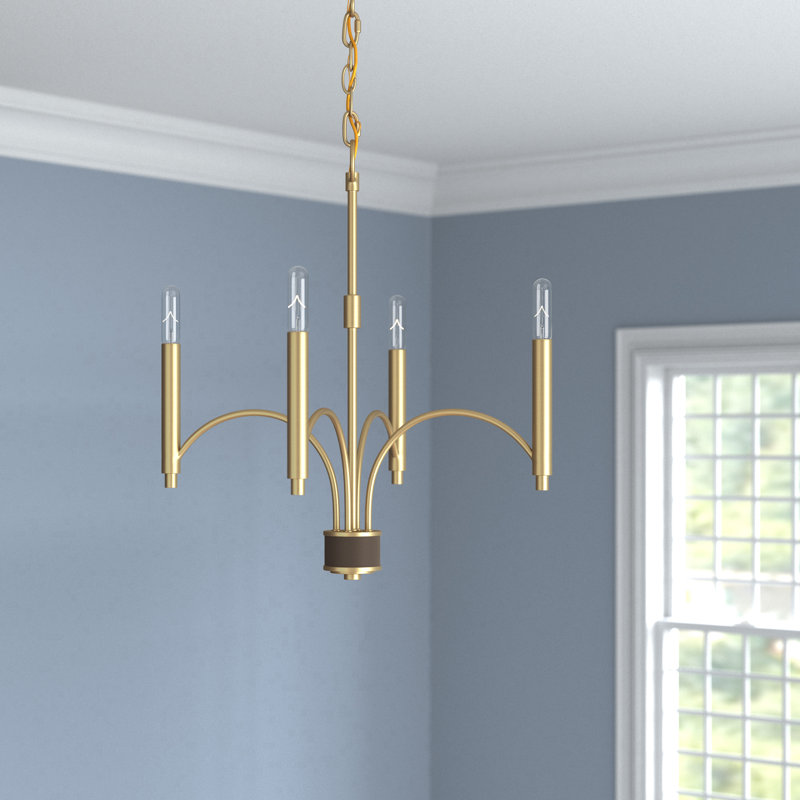 Lochlain 4 - Light Steel Dimmable Chandelier, Satin Brass