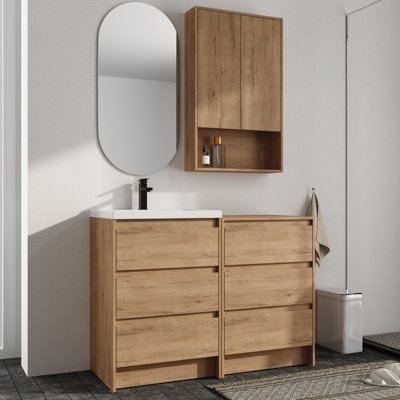 Meuble-lavabo simple autoportant 48 po avec comptoir en résine et rangement mural pour salle de bain de 24 po
