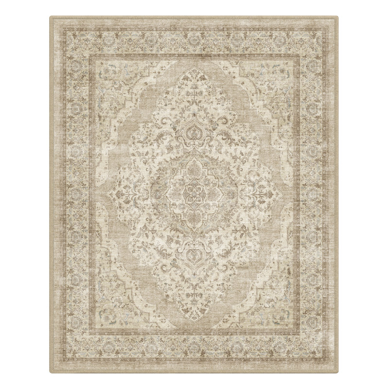 Tapis beige délavé doux et antidérapant, Beige, Rectangle 8' x 10'