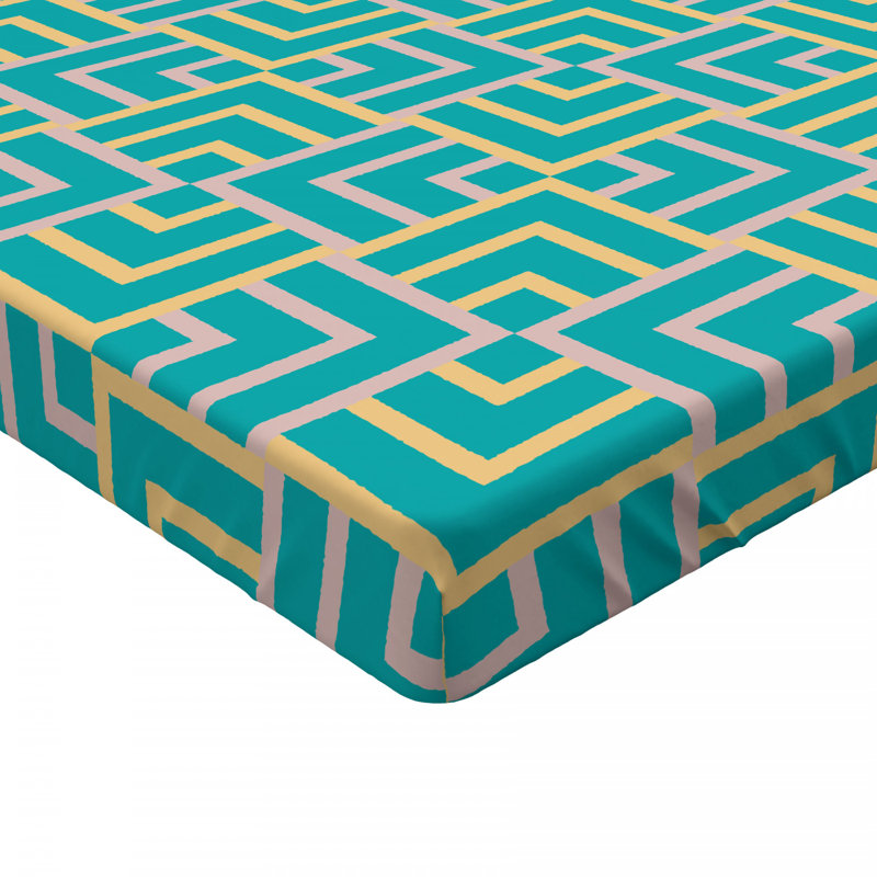 Turquoise and Yellow Geometric Microfiber Twin XL Fitted Sheet