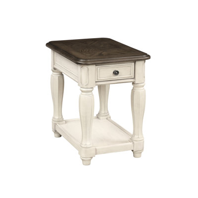 Antique White & Brown Chairside Table - , With Storage Drawer And Shelf, Classic Design In Construction, Shelf Included,