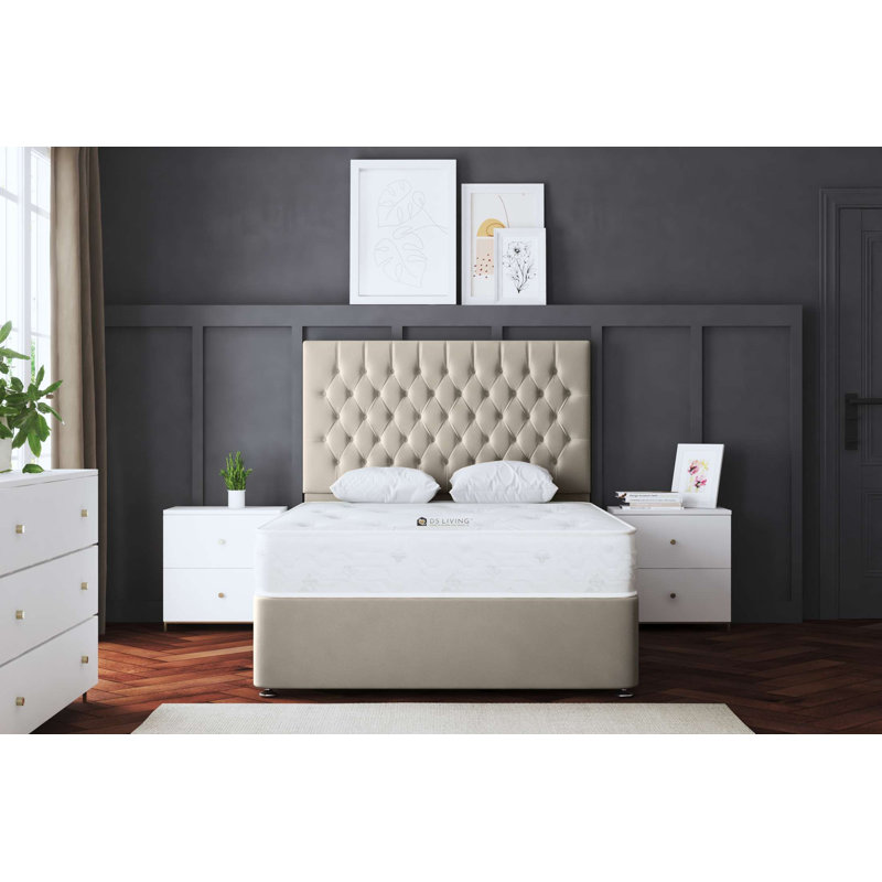 Seraphine Chesterfield Divan Bed with Headboard, Super King (6'), Beige
