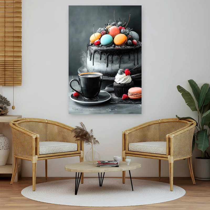 Art mural contemporain cerise foncé et coloré, desserts décadents, H 60 po x l 40 po
