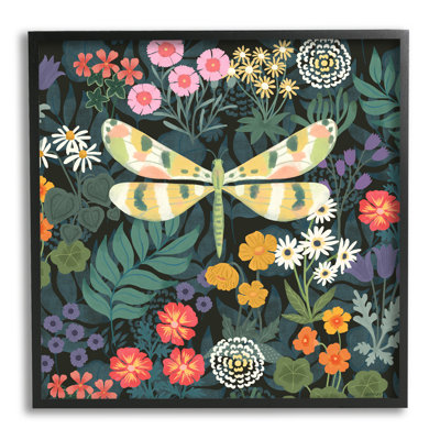 Garden Pattern & Dragonfly Framed Giclee Art by Levison Design