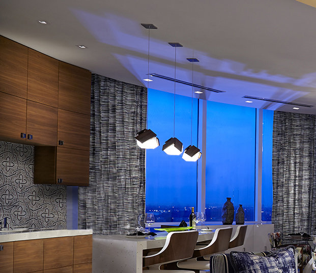 Mica 1 - Light LED Pendant, Dark Stained Walnut, 3500K (Cool)