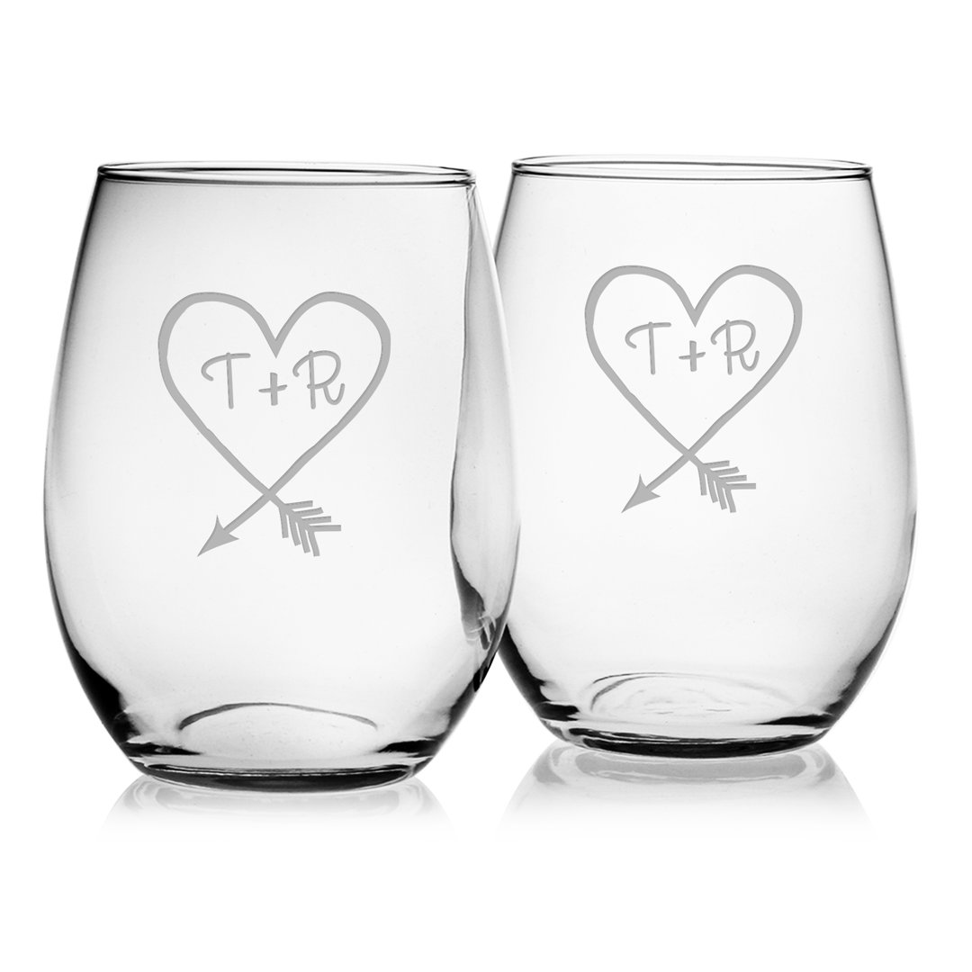 Hannakaisa Carved Heart 21 oz. Stemless Wine Glass (Set of 2) Ebern Designs 
