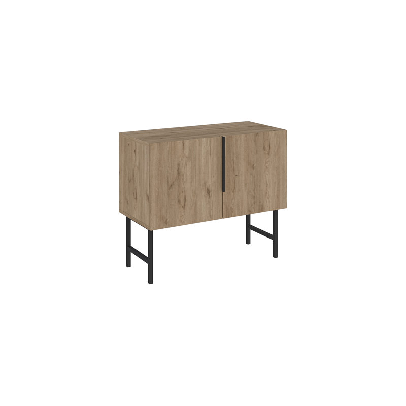  Modern Console Cabinet With Black Metal Legs, Living Room, Natural Oak