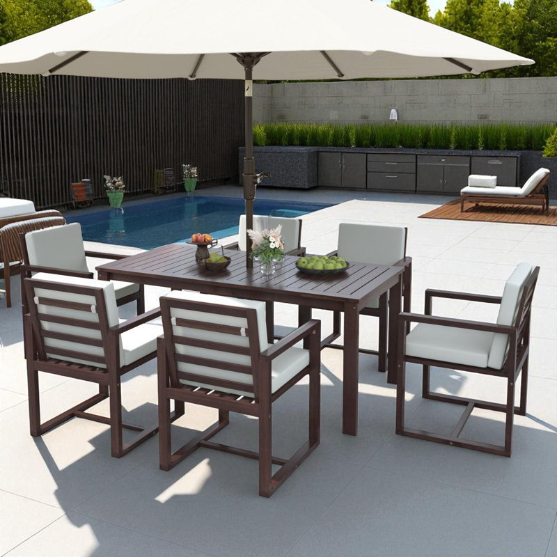 Hermoth Rectangular 6 - Person Outdoor Dining Set with Cushions, Dark Brown