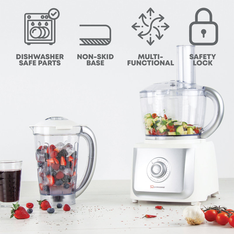 SQ Professional Blitz 2 in 1 Electric Food Processor with 10 speed setting, White