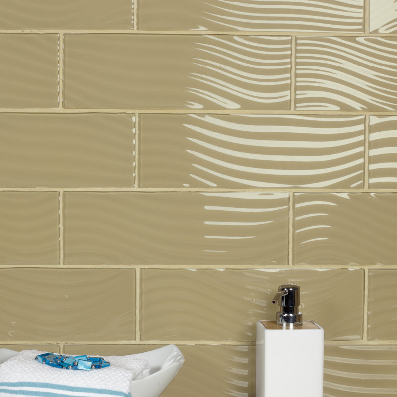 Pacific 4 in. x 12 in. Textured Glass Straight Edge Subway Decorative Kitchen & Bathroom Wall Tile, Rye