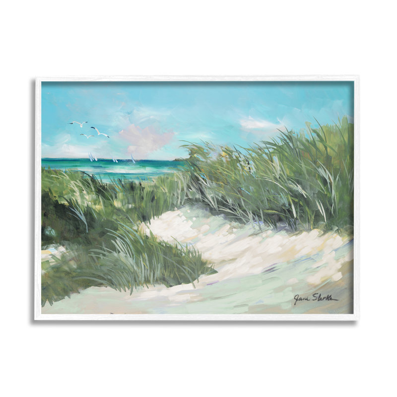 «Beach Grass» par Jane Slivka, H 11 po x l 14 po x P 1,5 po, Giclée encadrée blanc bord de mer