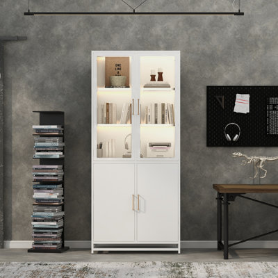 76.75'' Tall Pantry Cabinet, with Glass Doors and LED Lights