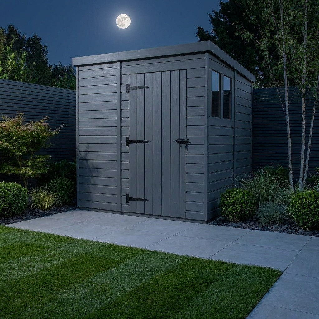 Total Sheds 9ft x 9ft Composite Pent Garden Shed - Single Door - With Windows - EPDM Rubber Roof - UK Manufactured
