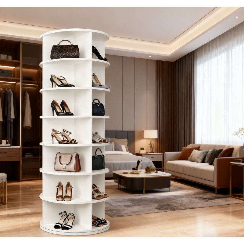 Étagère à chaussures rotative à 7 niveaux, présentoir à chaussures rotatif, blanc