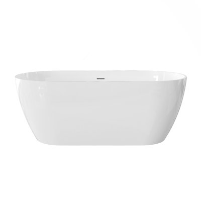 59" Freestanding Solid Surface Bathtub, Luxury Stone Resin Freestanding Soaking Bathtub With Overflow And Pop-Up Drain For Contemporary Bathroom, Glossy White