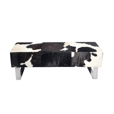 Modern Black and White Cowhide Leather Bench