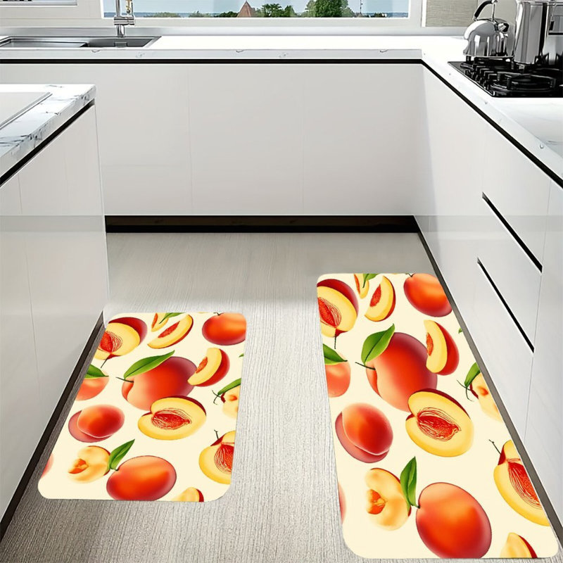 Ensemble de 2 tapis de cuisine à motif de pêche jaune