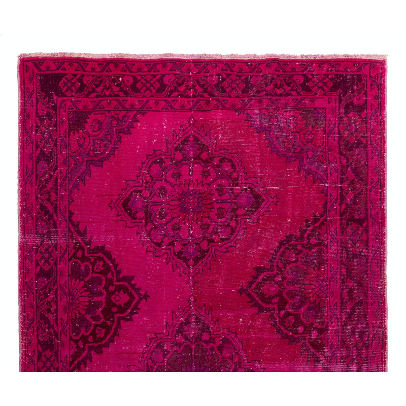 Tapis de couloir turc moderne fait à la main de couleur rose 4,8 x 12,3 pi