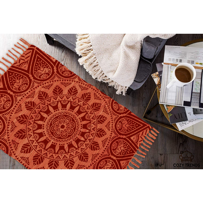 Tapis en coton tissé à la main et imprimé à plat 2 pi x 3 pi Lavable à la machine par la collection Cozy Trends