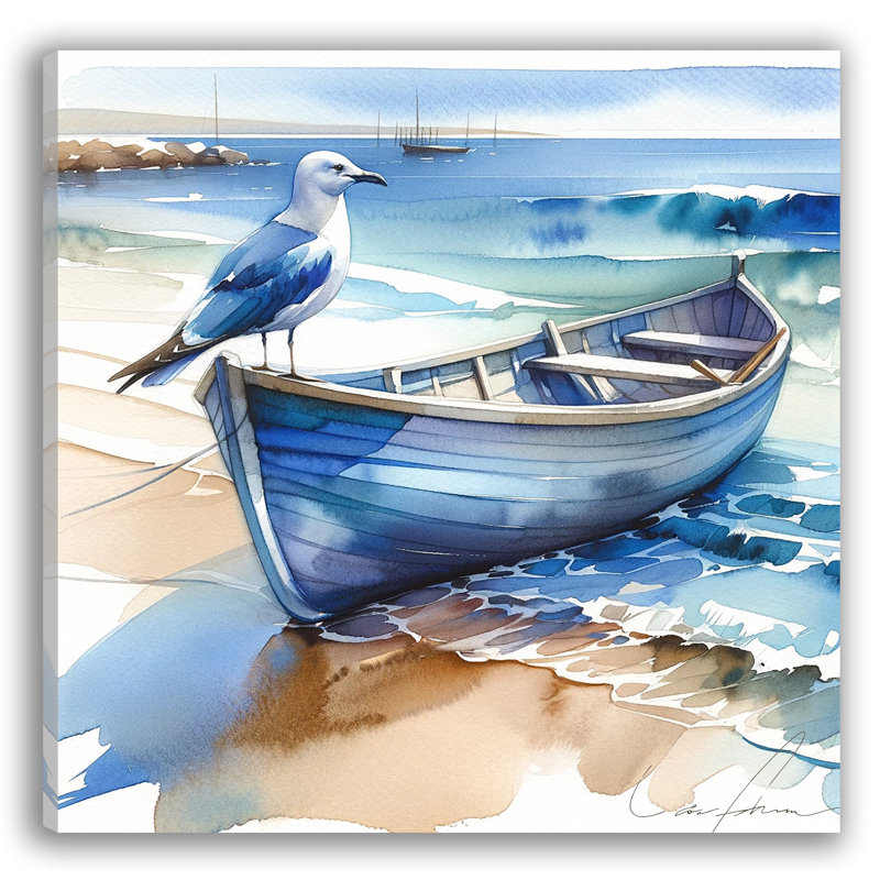 Harbour Guardian - Mouette et chaloupe - impression sur toile tendue, H 40 po x l 40 po x P 1,5 po